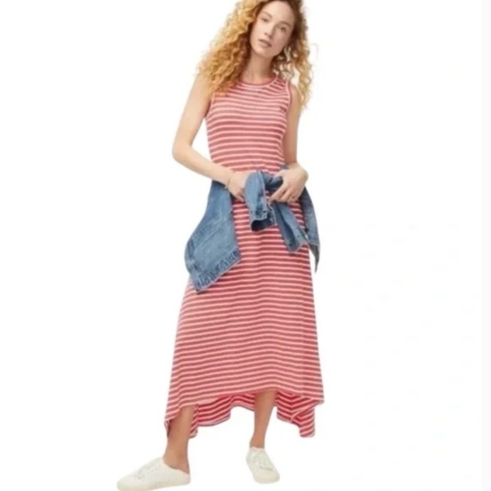 J. Crew Sleeveless Striped High Low Cotton Maxi Dress Size Medium